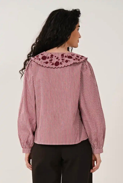Saige by Nomads Embroidered Striped Shirt