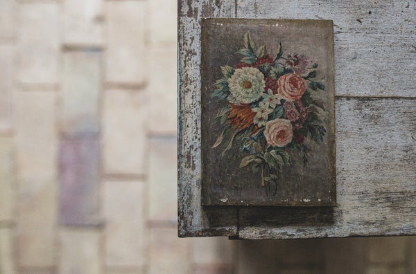 Antique French Floral Painting on Board