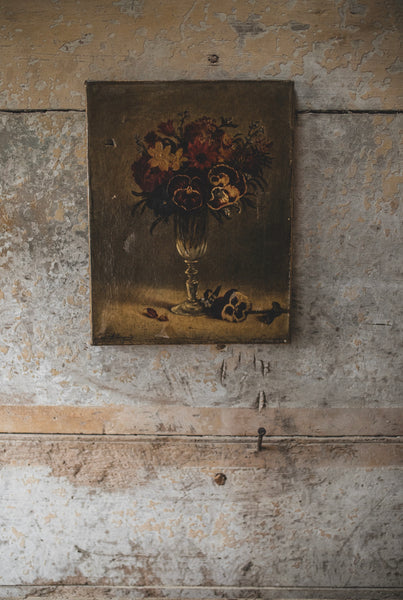 Antique Floral Oil on Canvas