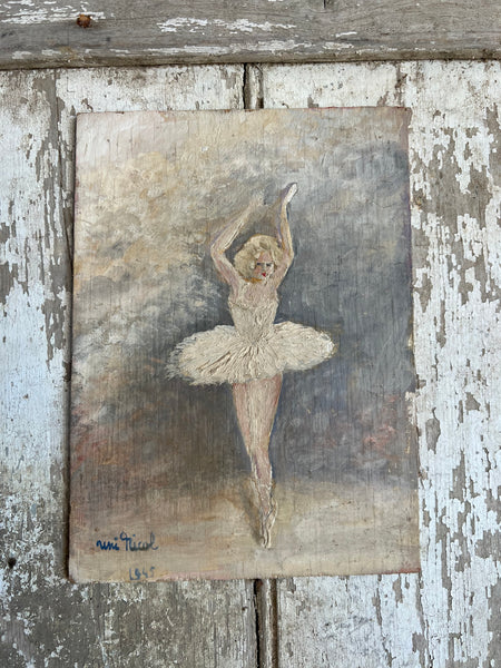 Vintage Ballerina Oil on Board