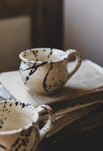 Artisan Handmade Mugs - Black Splatter