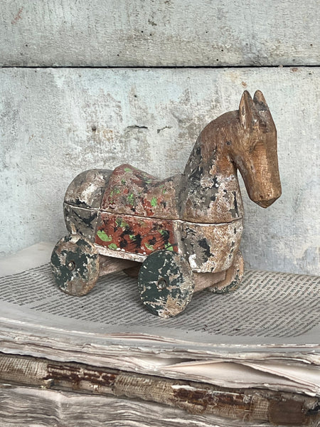 Antique Wooden Horse on Wheels