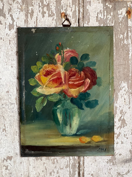 Beautiful French Floral Oil on Board