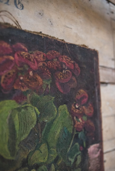 Rustic Floral Oil on Canvas