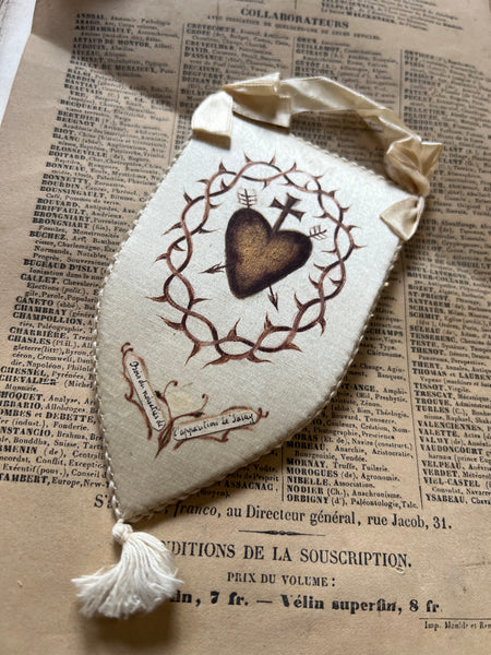 Vintage French Silk Sacred Heart Momento