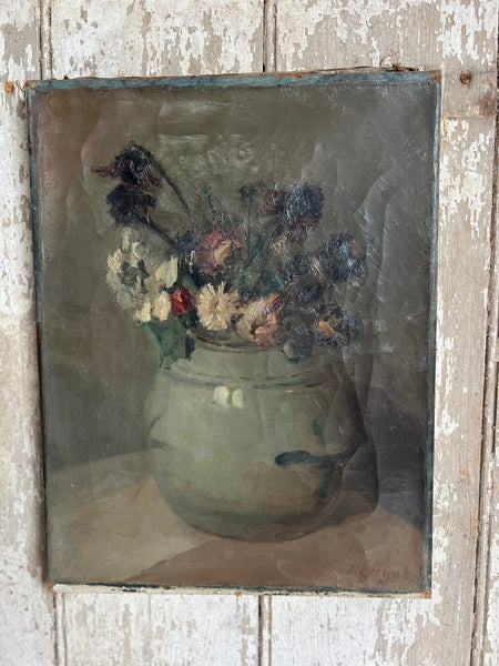 Beautiful Dark French Floral Oil on Canvas