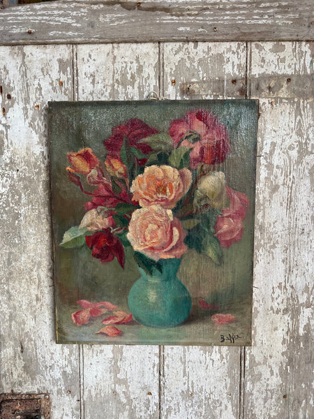 Antique French Floral Oil on Canvas