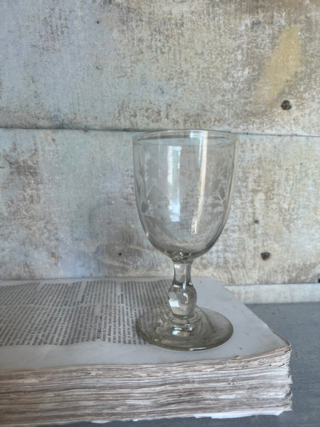 Vintage French Etched Floral Glass Rummer