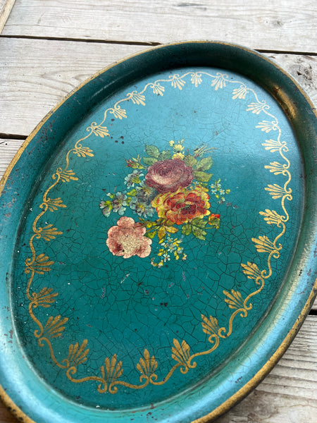 Vintage Hand Painted & Transfer Floral Tray