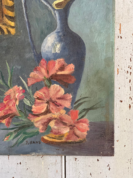 French Floral Painting on Board