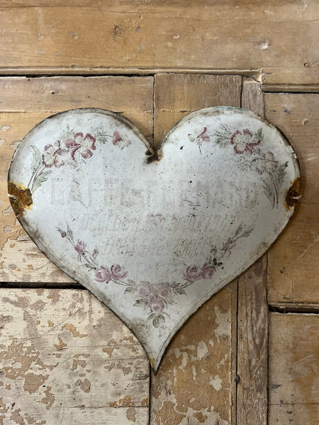 Large Decorative Rustic French Enamel Memorial Heart