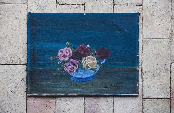 Dark French Floral Oil on Canvas