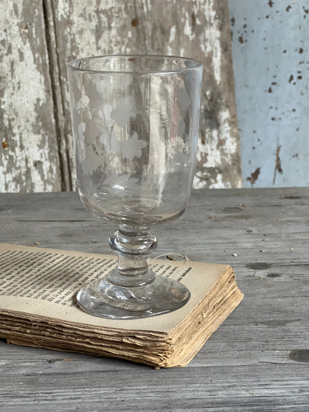 Vintage French Etched Floral Glass Rummer