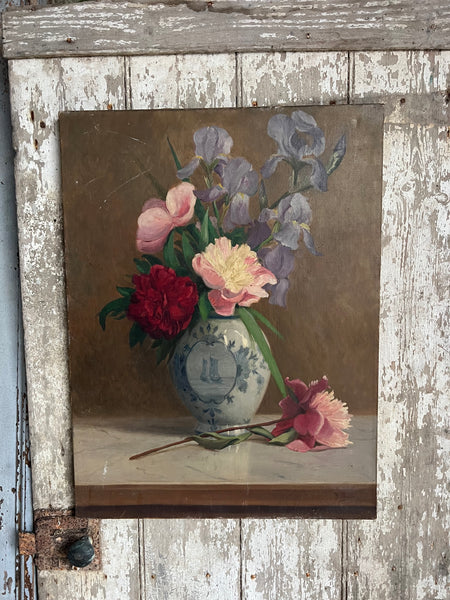 Antique French Floral Oil on Canvas