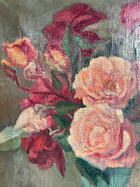 Antique French Floral Oil on Canvas