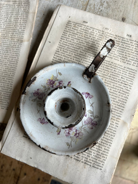 Vintage Enamel Candlestick Holder Floral