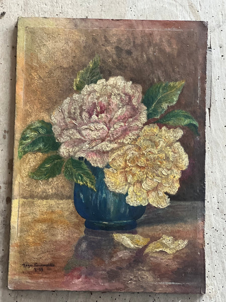 Antique French Floral Painting on Board