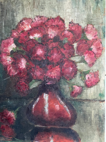 Dark French Floral Oil on Board 1931