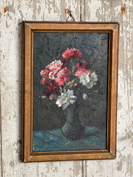 Beautiful Dark French Floral Oil on Canvas