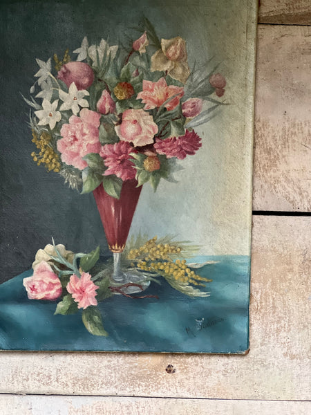 French Floral Oil on Canvas