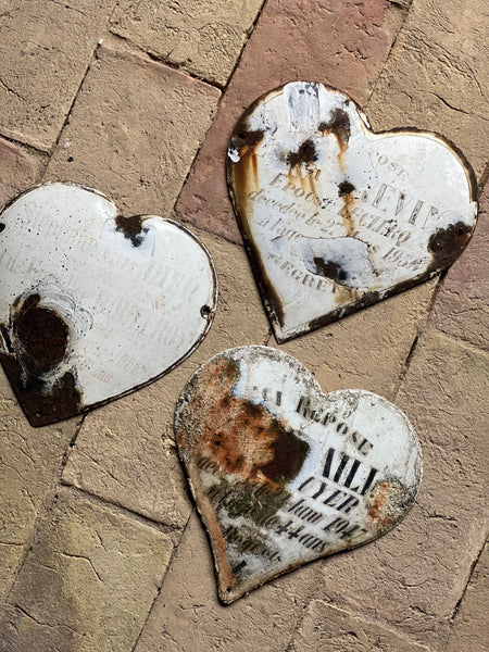 Sweet Collection of Vintage Worn Memorial Hearts