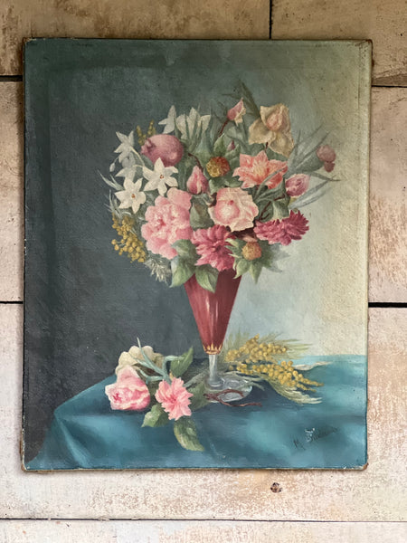 French Floral Oil on Canvas