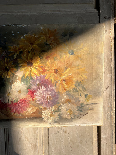 Rustic Floral Oil on Canvas