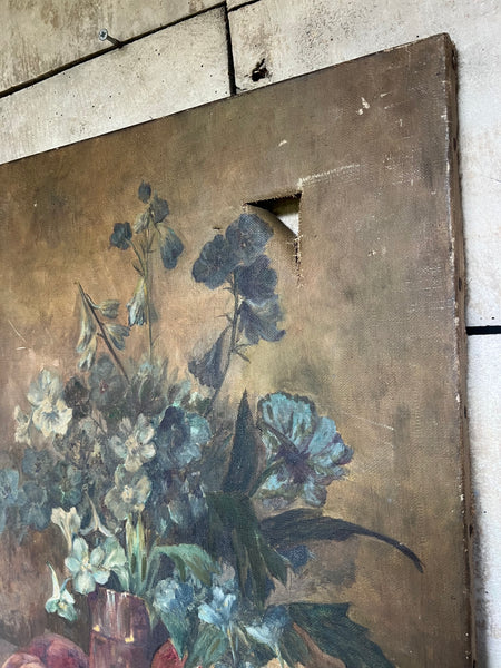 Rustic Floral and Fruit Oil Painting on Canvas 1936