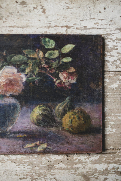 Antique French Floral Painting on Board