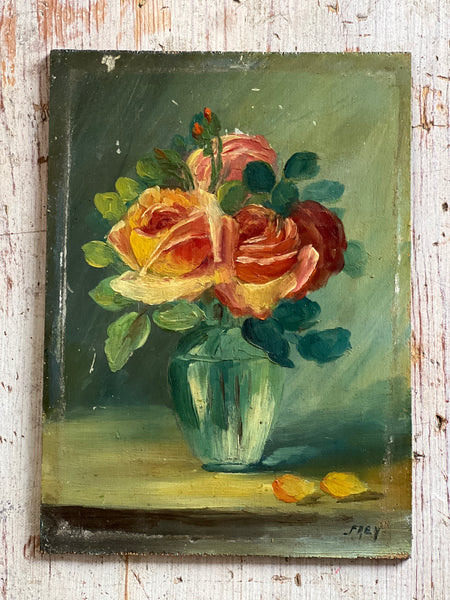 Beautiful French Floral Oil on Board