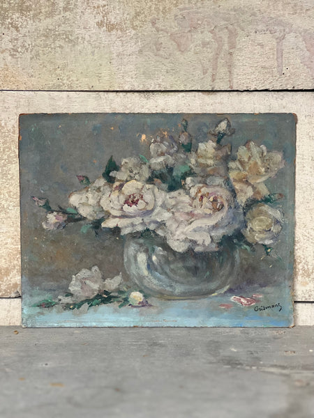 Small French Vintage Floral Oil Painting
