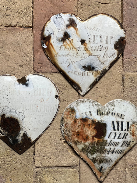 Sweet Collection of Vintage Worn Memorial Hearts