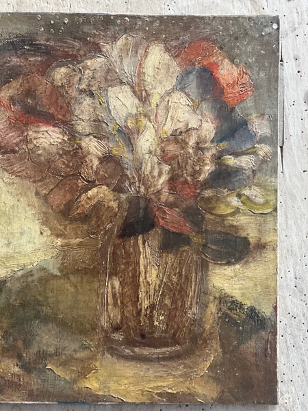 Antique French Floral Painting on Board