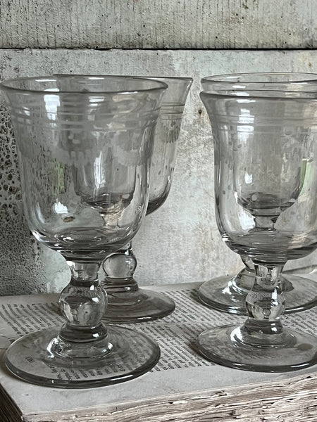 Vintage French Etched Glasses, Four Set
