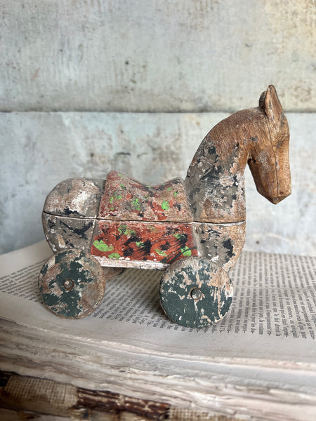 Antique Wooden Horse on Wheels