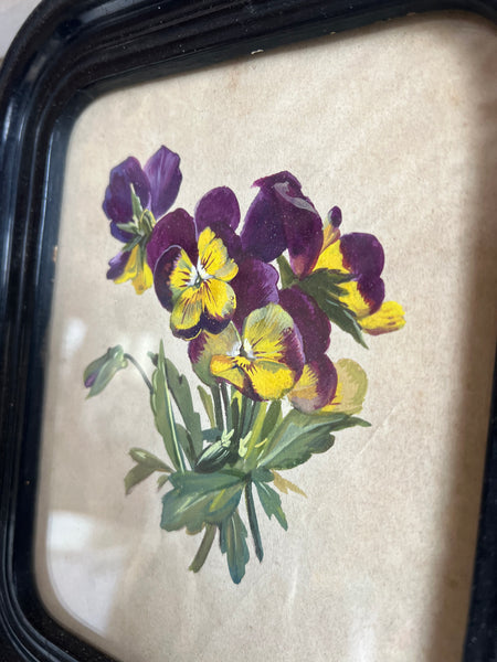 French Antique Floral Pansy Painting