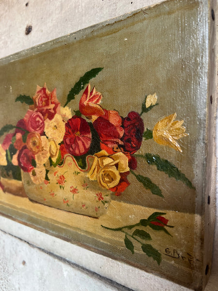 Folk Art Floral Oil Painting on Canvas