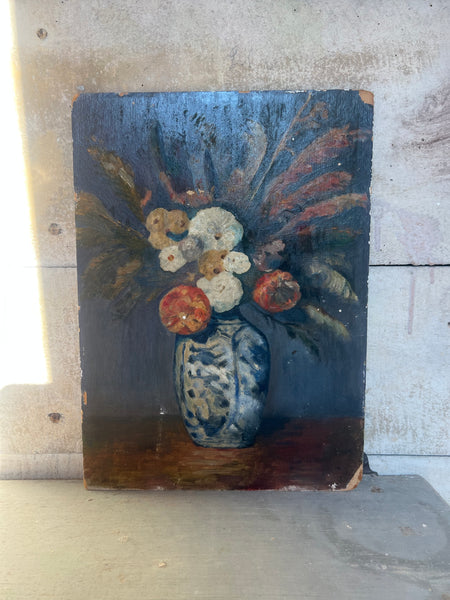 Antique French Floral Painting on Board