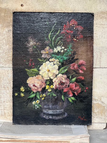 Beautiful French Floral Oil on Board