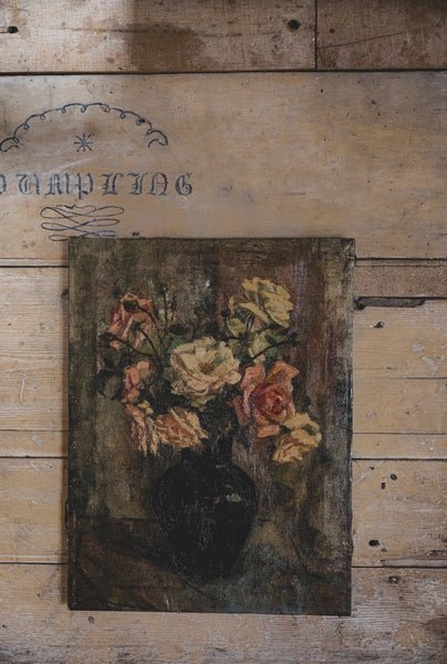 Vintage French Roses Oil Painting on Canvas