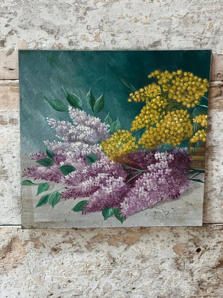 French Vintage Floral Oil on Board