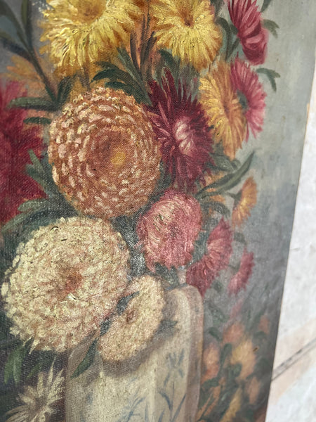 Antique French Floral Oil on Canvas