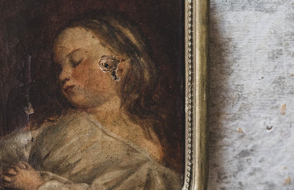 18C Italian Sleeping Child Oil on Canvas