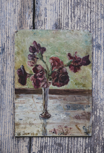 Antique French Floral Painting on Board