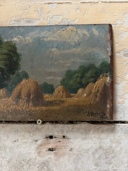 French Landscape Oil on Board 1902