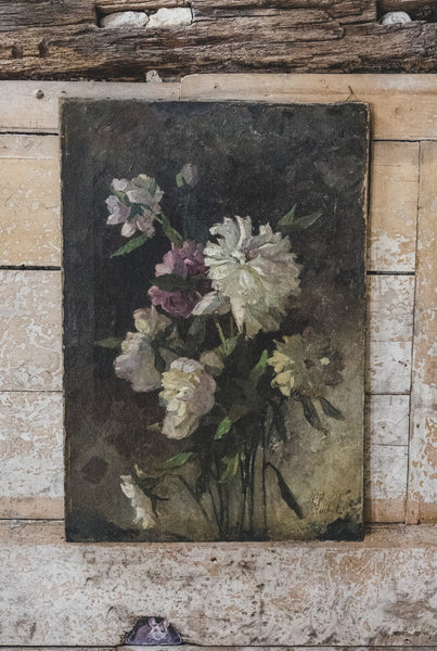 Antique Large Floral Oil on Canvas