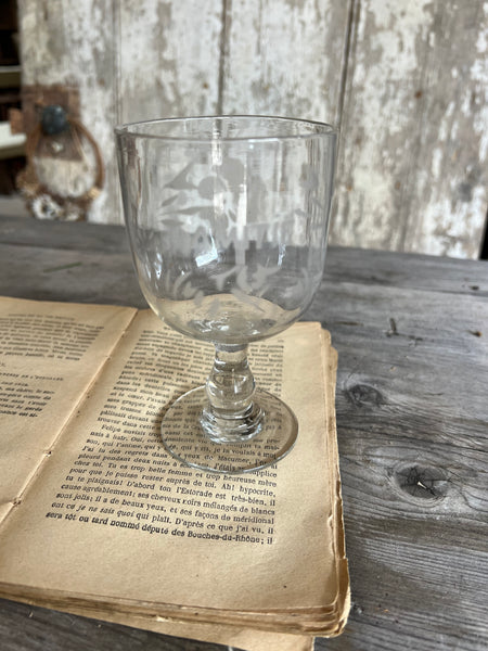 Vintage French Etched Floral Glass Rummer