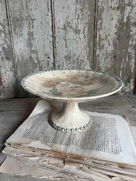 Beautiful French Transferware raised dish