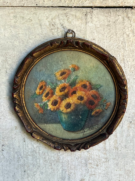 Sweet Framed French Vintage Painting