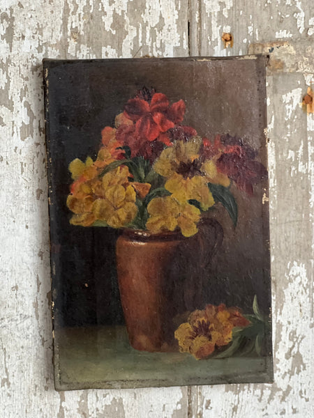 Beautiful Dark French Floral Oil on Canvas